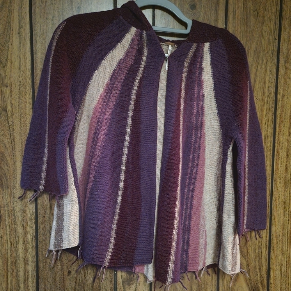 Free People Women's Plum Fringe Bolero Hooded Cardigan Size Petite S  #2637